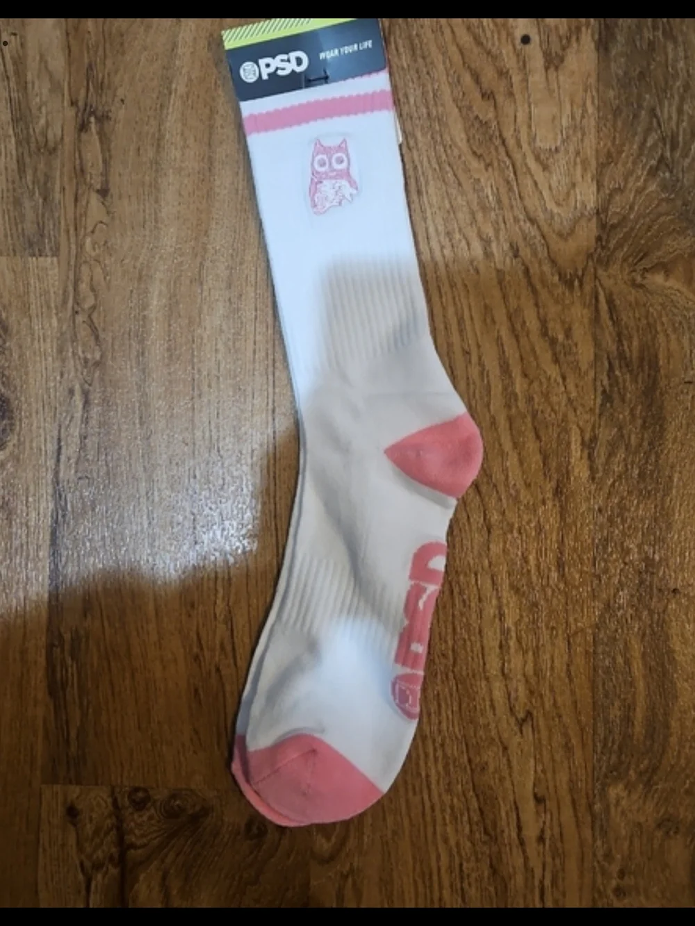 PSD White Crew Socks with Pink Owl and Accents